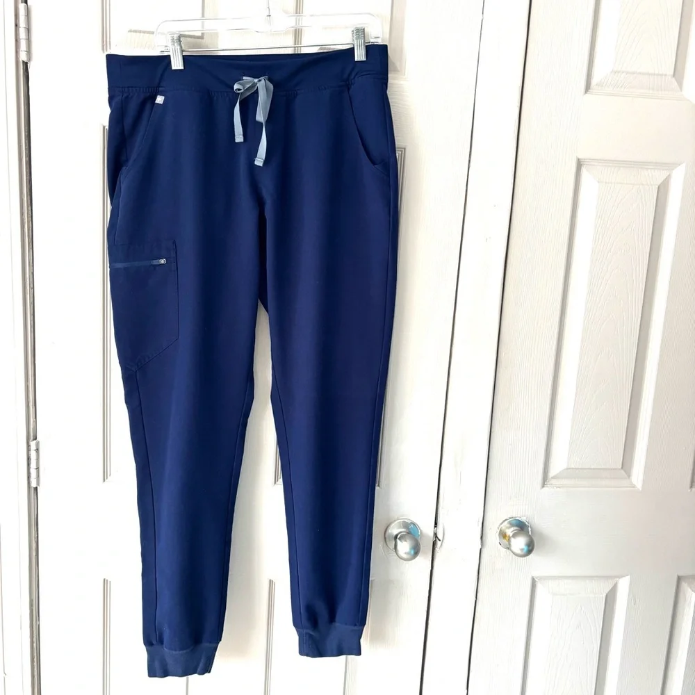 Figs Navy Zamora Joggers Scrub Pants Elastic Waist Zip Pocket SZ L T Worn 1X